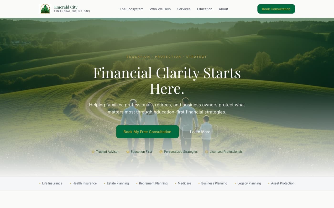 Emerald City Financial Solutions website on a desktop