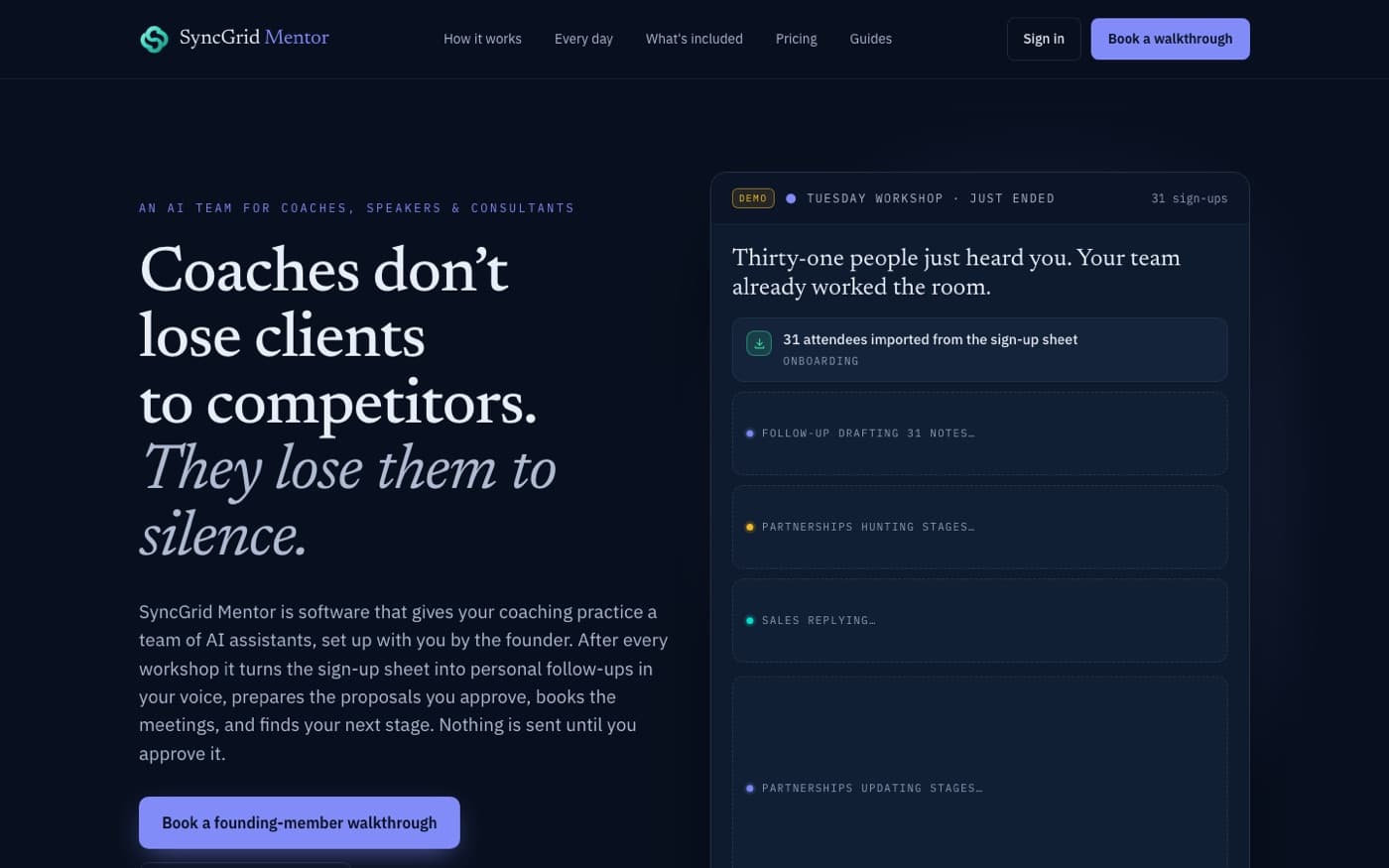SyncGrid Mentor landing page