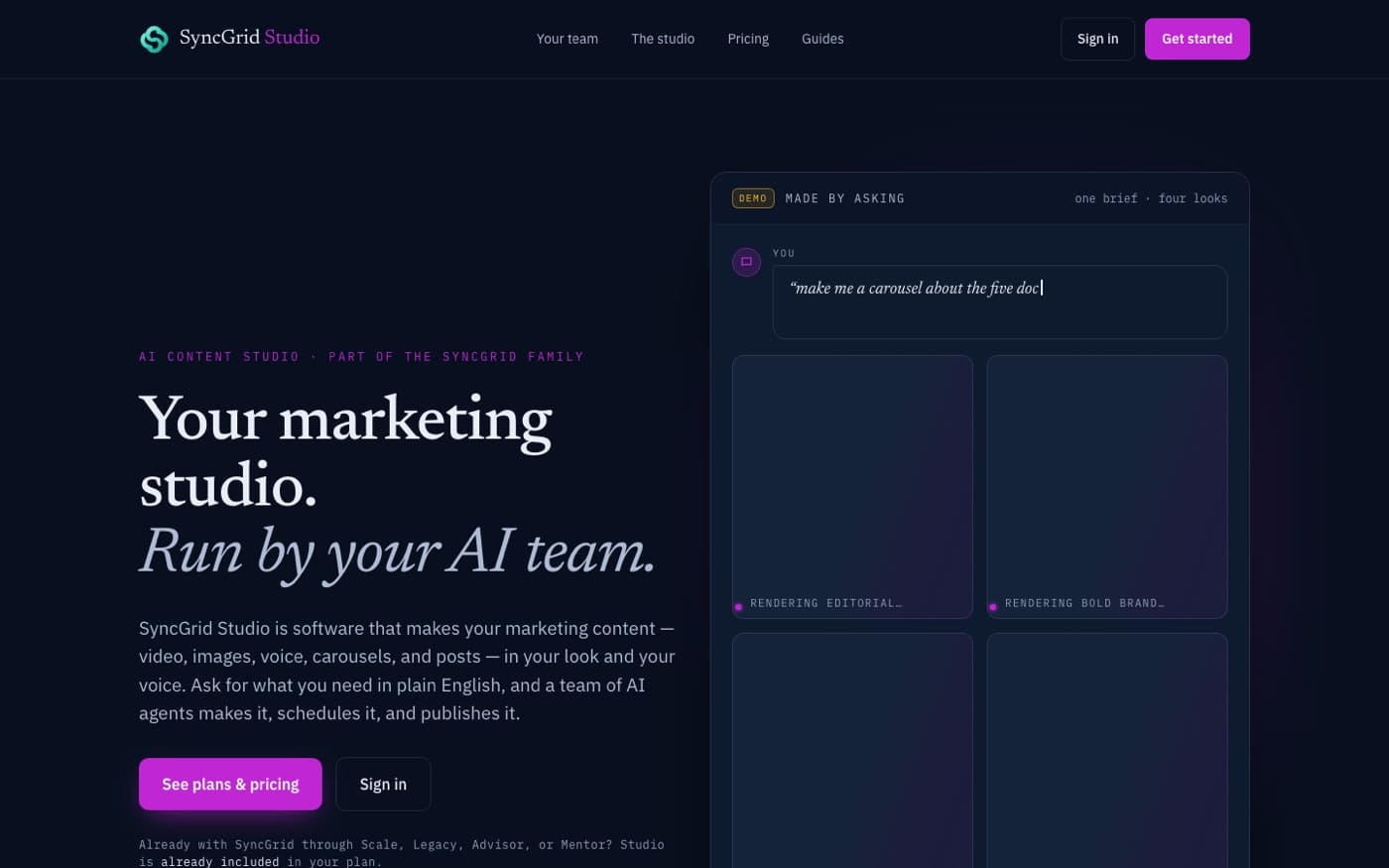 SyncGrid Studio landing page